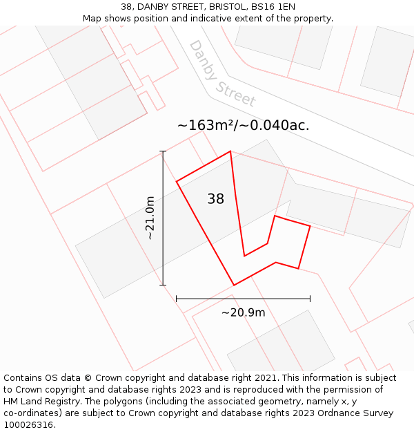38, DANBY STREET, BRISTOL, BS16 1EN: Plot and title map