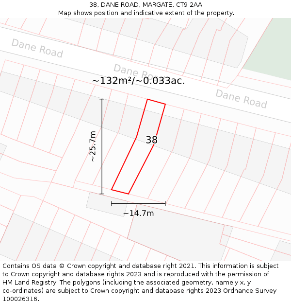 38, DANE ROAD, MARGATE, CT9 2AA: Plot and title map