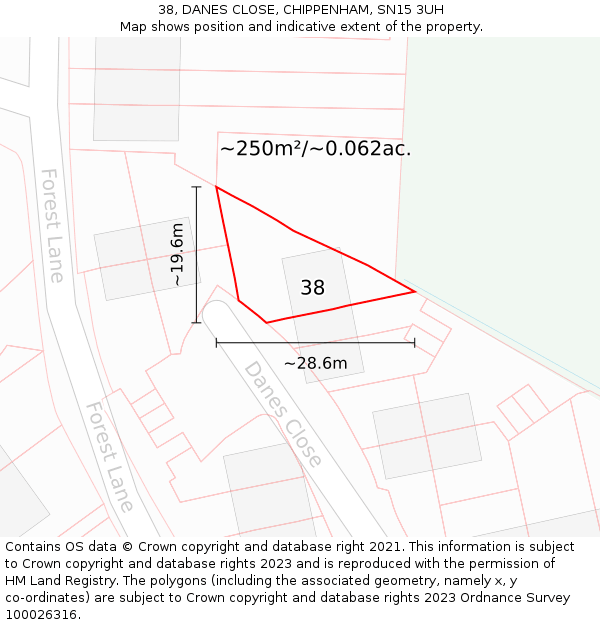 38, DANES CLOSE, CHIPPENHAM, SN15 3UH: Plot and title map