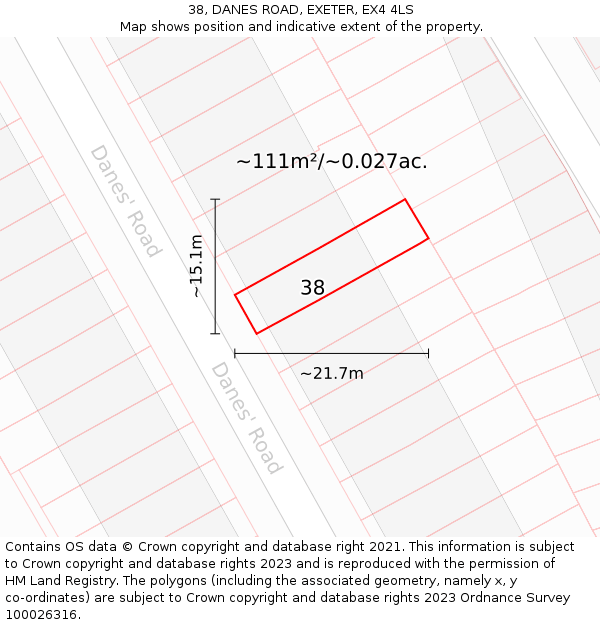38, DANES ROAD, EXETER, EX4 4LS: Plot and title map