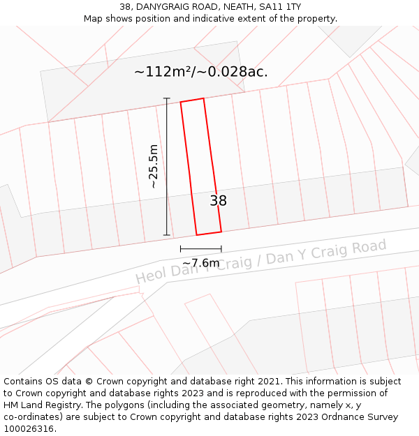 38, DANYGRAIG ROAD, NEATH, SA11 1TY: Plot and title map