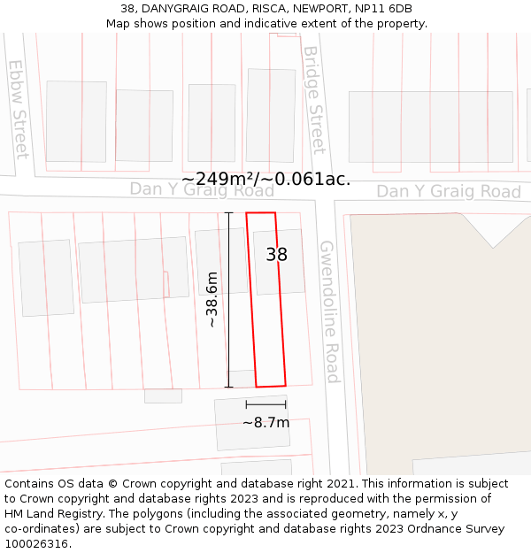 38, DANYGRAIG ROAD, RISCA, NEWPORT, NP11 6DB: Plot and title map