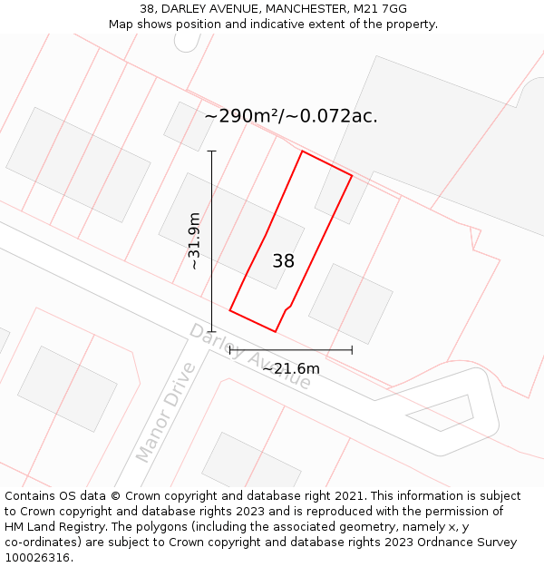38, DARLEY AVENUE, MANCHESTER, M21 7GG: Plot and title map