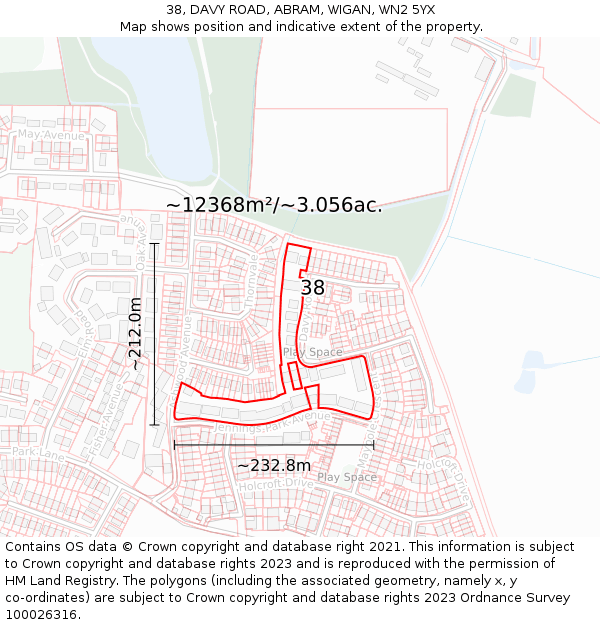 38, DAVY ROAD, ABRAM, WIGAN, WN2 5YX: Plot and title map