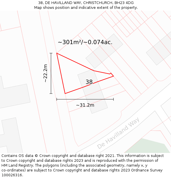 38, DE HAVILLAND WAY, CHRISTCHURCH, BH23 4DG: Plot and title map