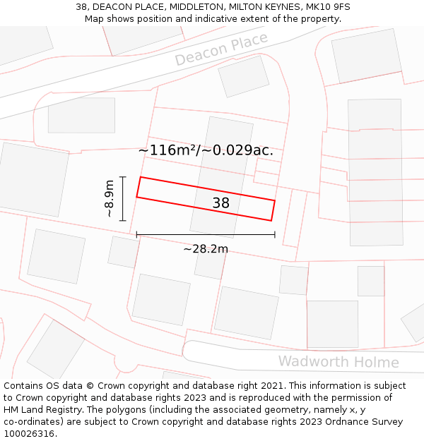 38, DEACON PLACE, MIDDLETON, MILTON KEYNES, MK10 9FS: Plot and title map