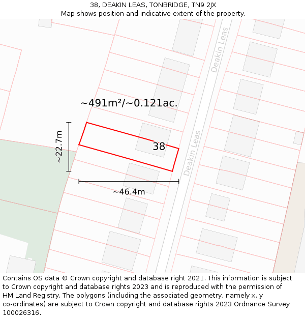 38, DEAKIN LEAS, TONBRIDGE, TN9 2JX: Plot and title map
