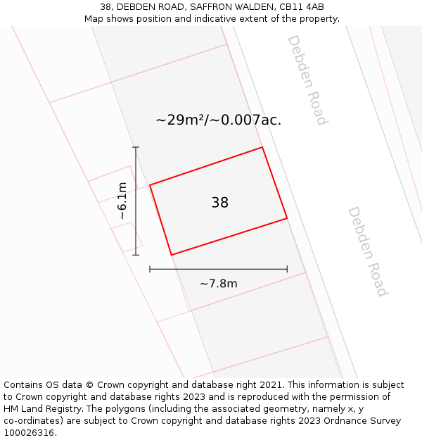 38, DEBDEN ROAD, SAFFRON WALDEN, CB11 4AB: Plot and title map