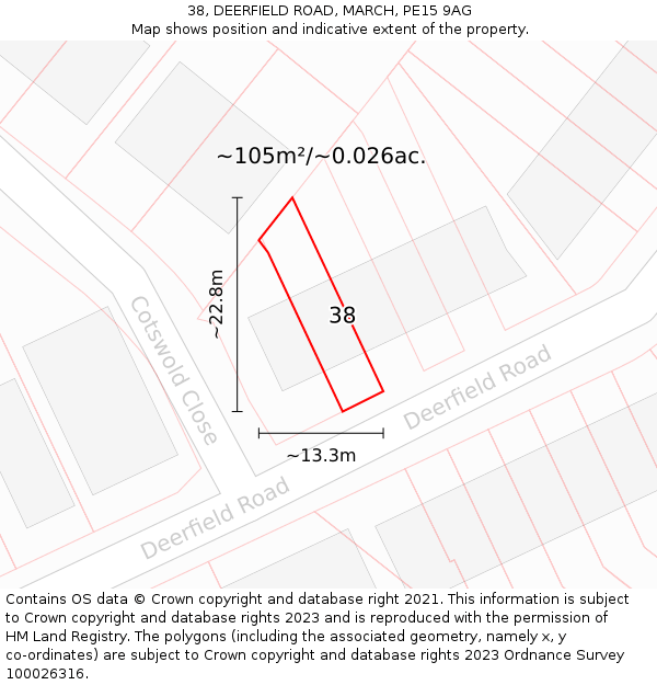 38, DEERFIELD ROAD, MARCH, PE15 9AG: Plot and title map