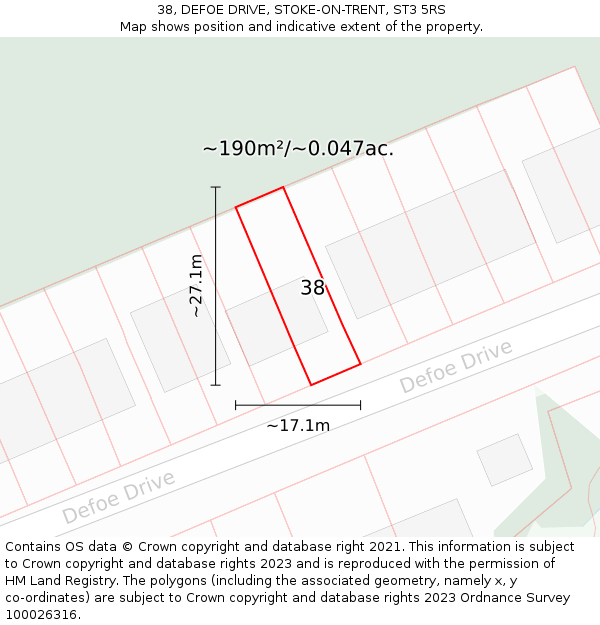 38, DEFOE DRIVE, STOKE-ON-TRENT, ST3 5RS: Plot and title map