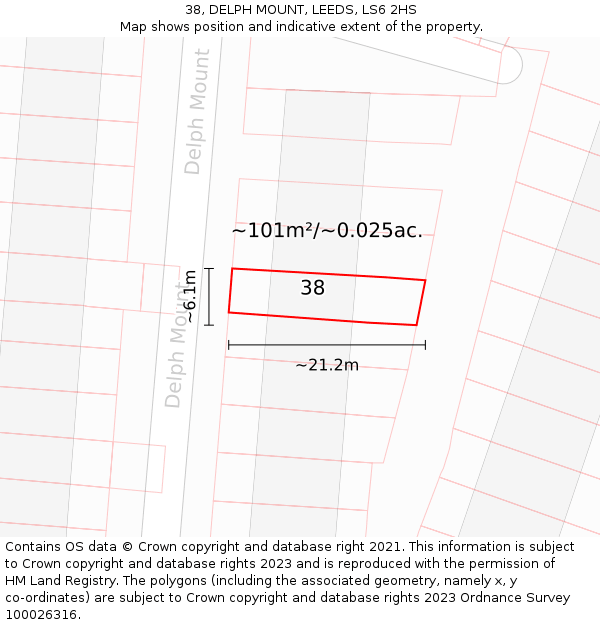 38, DELPH MOUNT, LEEDS, LS6 2HS: Plot and title map