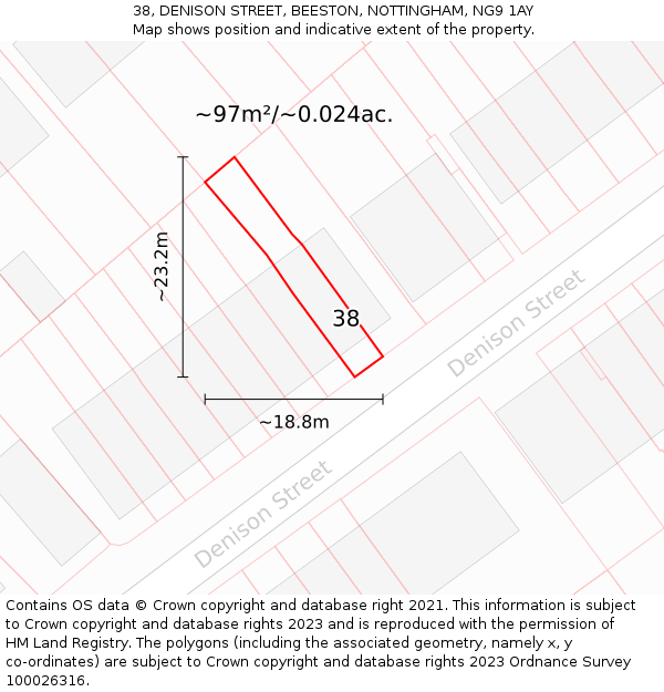 38, DENISON STREET, BEESTON, NOTTINGHAM, NG9 1AY: Plot and title map