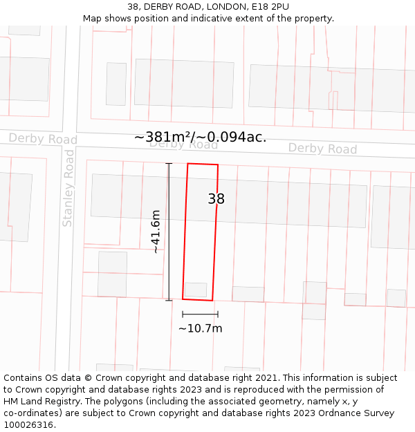38, DERBY ROAD, LONDON, E18 2PU: Plot and title map