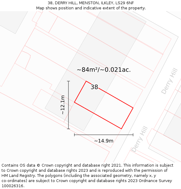 38, DERRY HILL, MENSTON, ILKLEY, LS29 6NF: Plot and title map