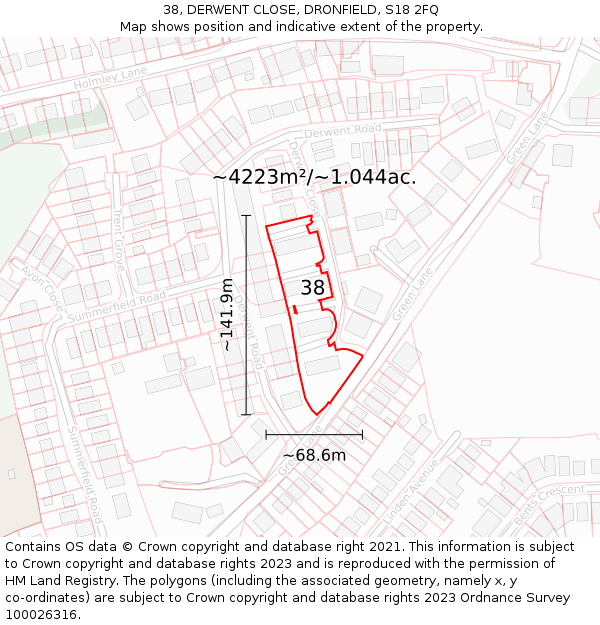 38, DERWENT CLOSE, DRONFIELD, S18 2FQ: Plot and title map
