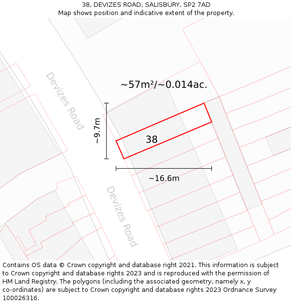 38, DEVIZES ROAD, SALISBURY, SP2 7AD: Plot and title map