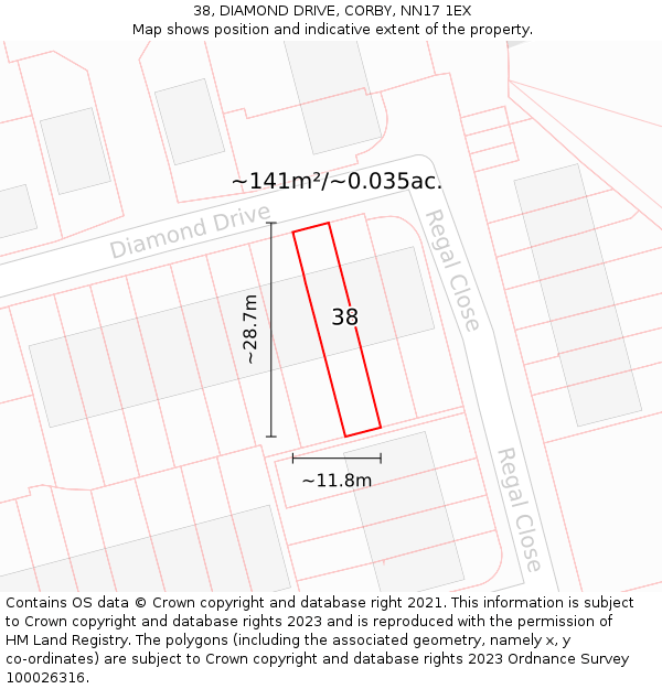 38, DIAMOND DRIVE, CORBY, NN17 1EX: Plot and title map