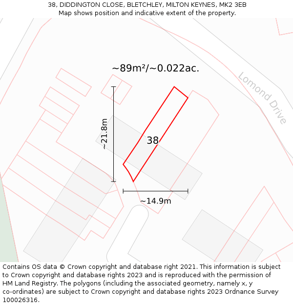 38, DIDDINGTON CLOSE, BLETCHLEY, MILTON KEYNES, MK2 3EB: Plot and title map