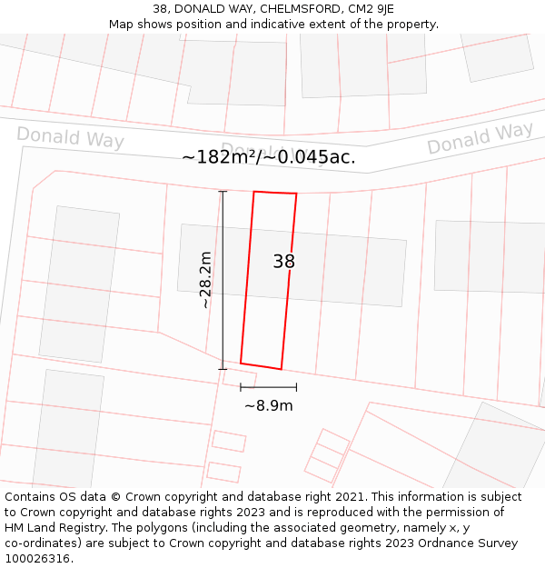 38, DONALD WAY, CHELMSFORD, CM2 9JE: Plot and title map