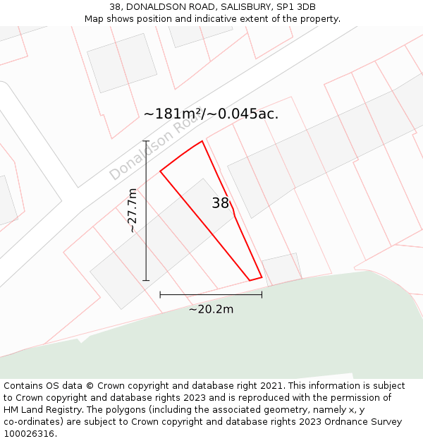 38, DONALDSON ROAD, SALISBURY, SP1 3DB: Plot and title map