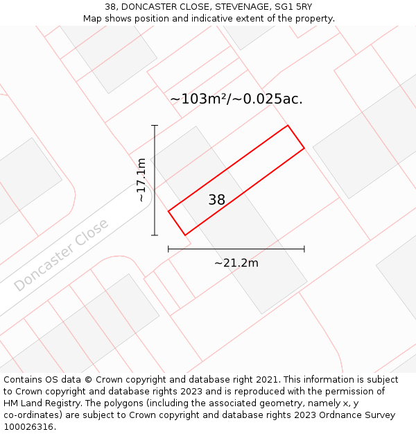 38, DONCASTER CLOSE, STEVENAGE, SG1 5RY: Plot and title map
