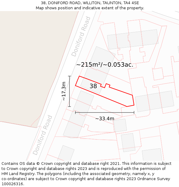 38, DONIFORD ROAD, WILLITON, TAUNTON, TA4 4SE: Plot and title map