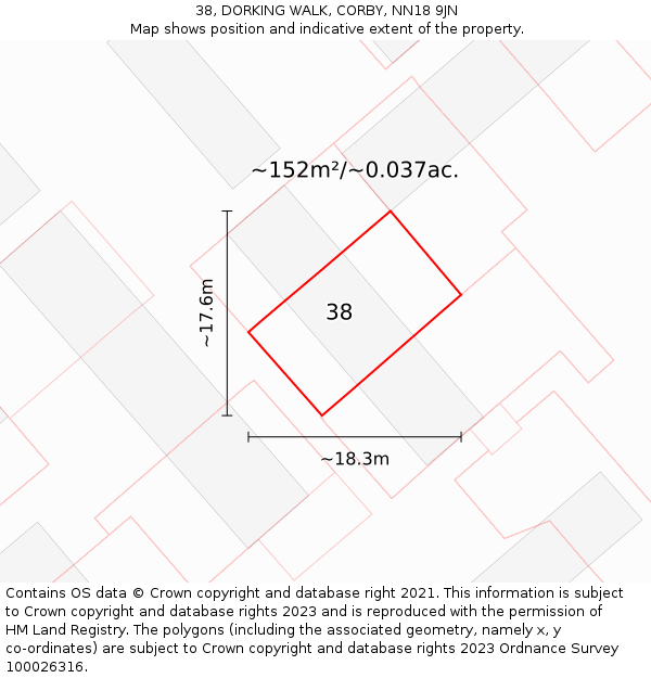 38, DORKING WALK, CORBY, NN18 9JN: Plot and title map