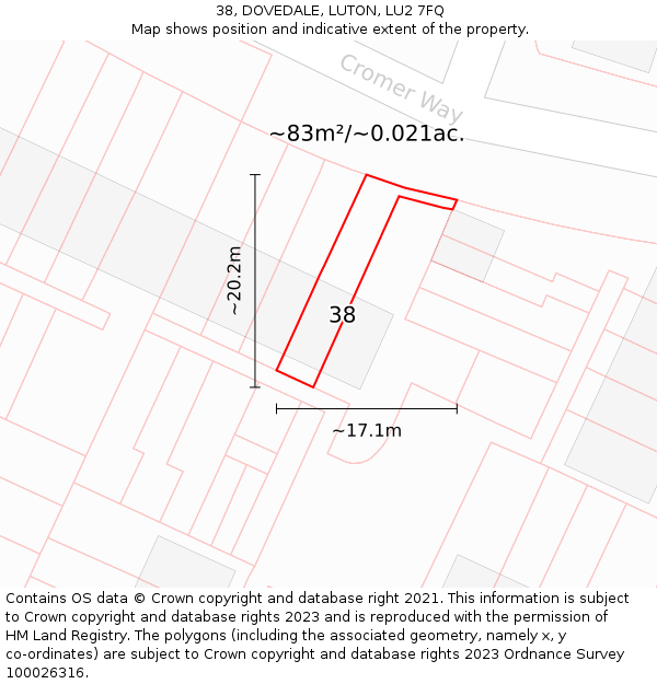 38, DOVEDALE, LUTON, LU2 7FQ: Plot and title map