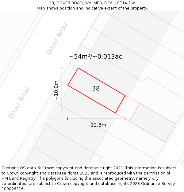 38, DOVER ROAD, WALMER, DEAL, CT14 7JW: Plot and title map