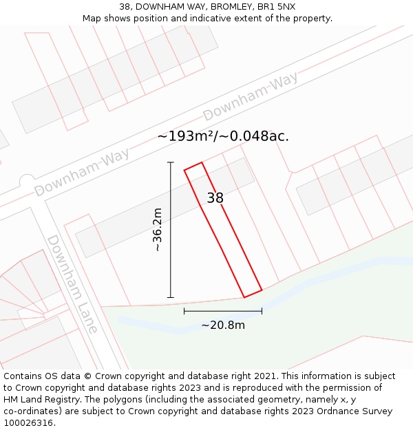 38, DOWNHAM WAY, BROMLEY, BR1 5NX: Plot and title map