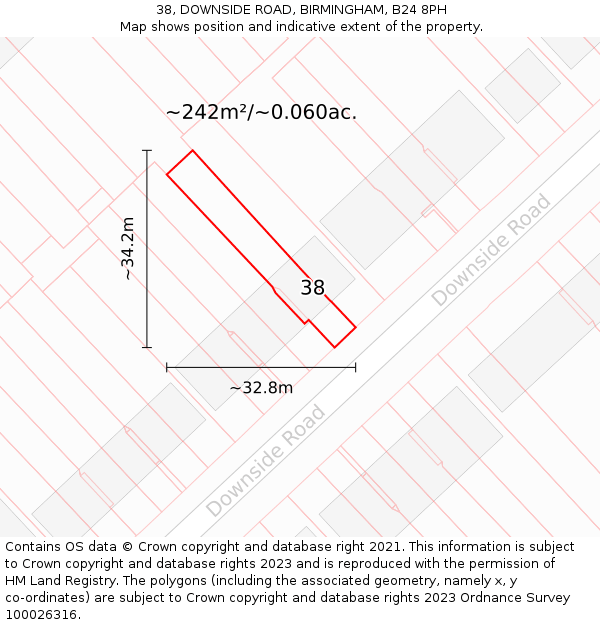 38, DOWNSIDE ROAD, BIRMINGHAM, B24 8PH: Plot and title map