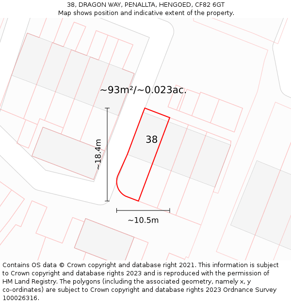38, DRAGON WAY, PENALLTA, HENGOED, CF82 6GT: Plot and title map