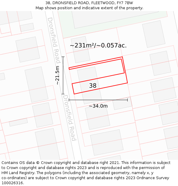 38, DRONSFIELD ROAD, FLEETWOOD, FY7 7BW: Plot and title map