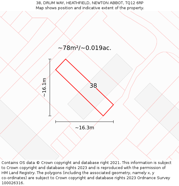 38, DRUM WAY, HEATHFIELD, NEWTON ABBOT, TQ12 6RP: Plot and title map