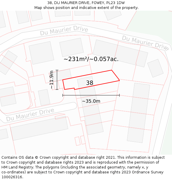 38, DU MAURIER DRIVE, FOWEY, PL23 1DW: Plot and title map