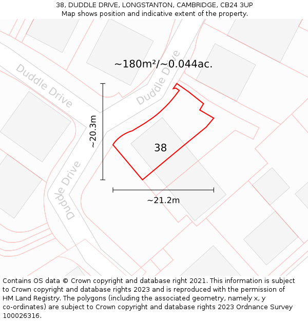 38, DUDDLE DRIVE, LONGSTANTON, CAMBRIDGE, CB24 3UP: Plot and title map