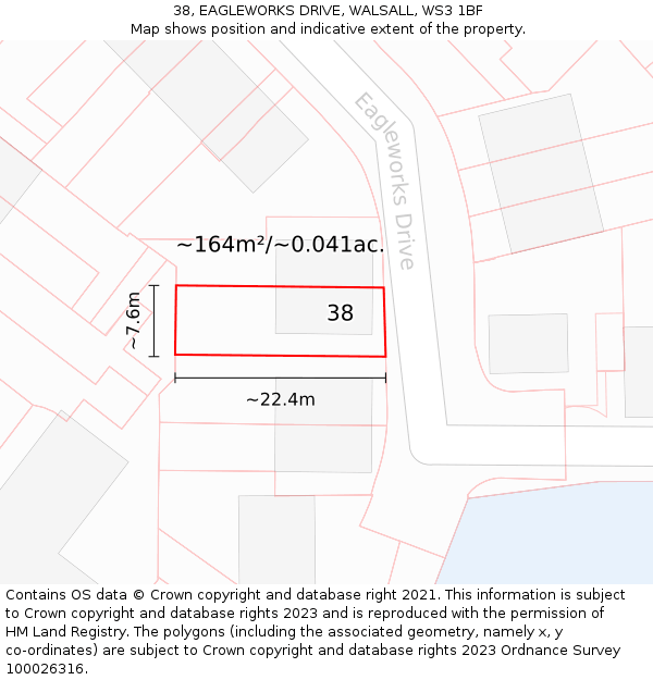 38, EAGLEWORKS DRIVE, WALSALL, WS3 1BF: Plot and title map