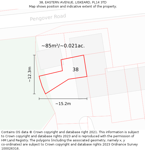 38, EASTERN AVENUE, LISKEARD, PL14 3TD: Plot and title map