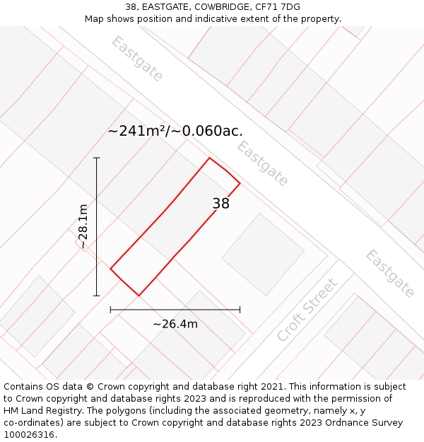 38, EASTGATE, COWBRIDGE, CF71 7DG: Plot and title map