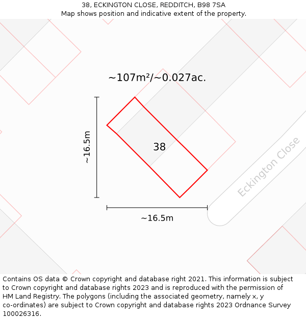 38, ECKINGTON CLOSE, REDDITCH, B98 7SA: Plot and title map
