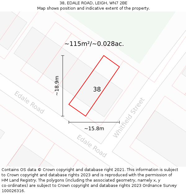 38, EDALE ROAD, LEIGH, WN7 2BE: Plot and title map