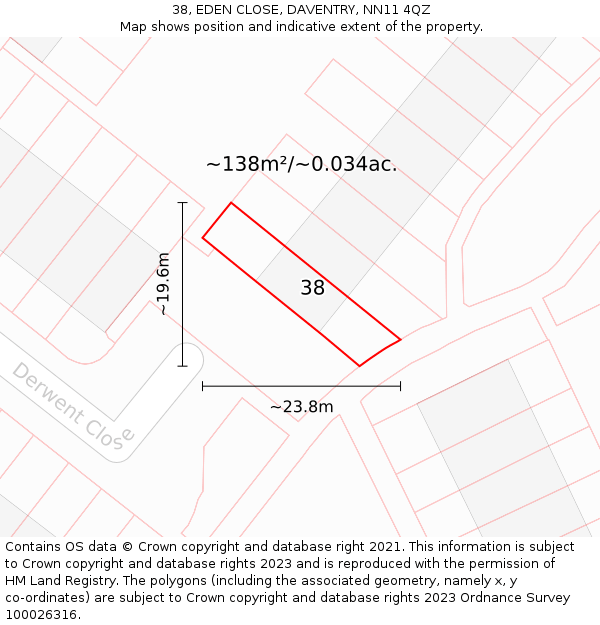 38, EDEN CLOSE, DAVENTRY, NN11 4QZ: Plot and title map