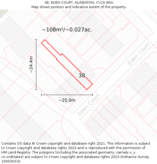 38, EDEN COURT, NUNEATON, CV10 9AG: Plot and title map