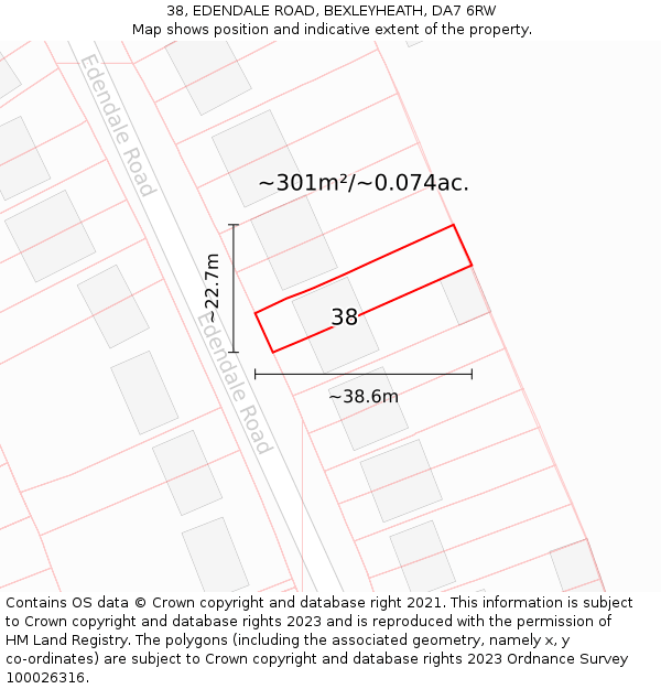 38, EDENDALE ROAD, BEXLEYHEATH, DA7 6RW: Plot and title map