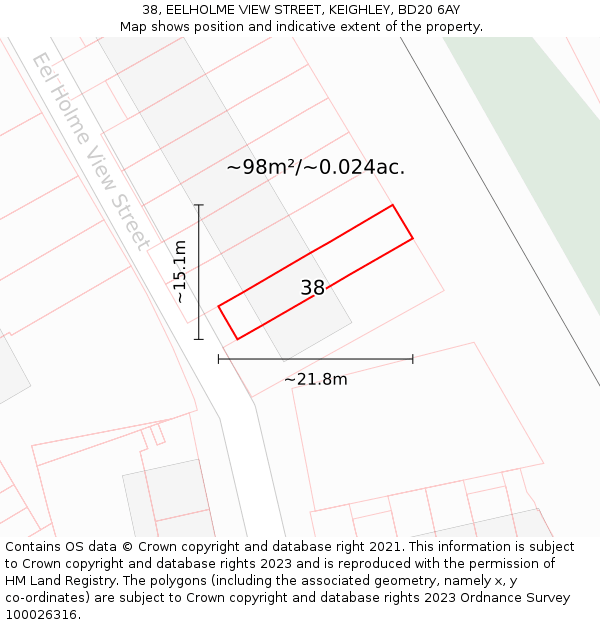 38, EELHOLME VIEW STREET, KEIGHLEY, BD20 6AY: Plot and title map