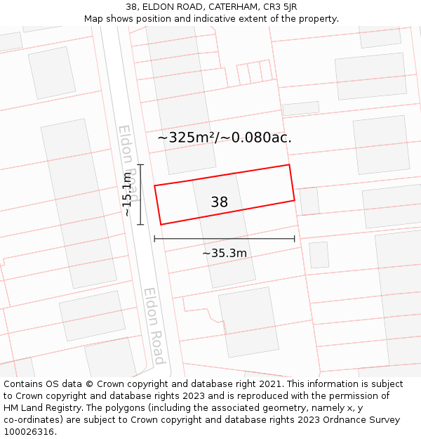 38, ELDON ROAD, CATERHAM, CR3 5JR: Plot and title map
