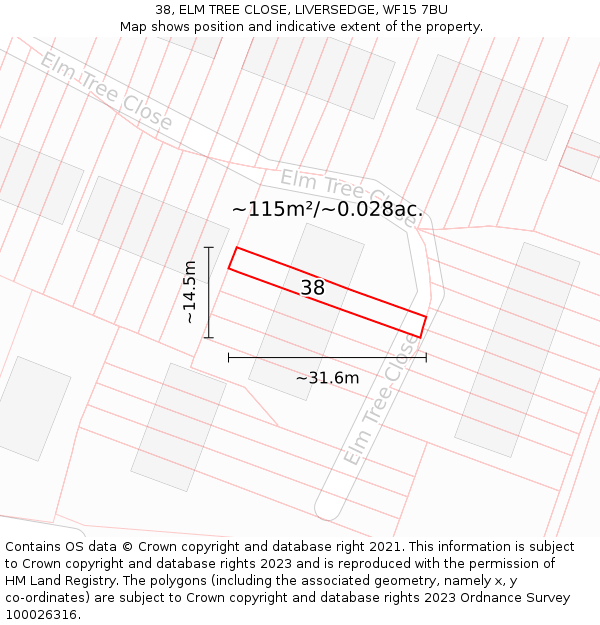 38, ELM TREE CLOSE, LIVERSEDGE, WF15 7BU: Plot and title map
