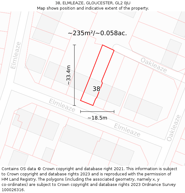 38, ELMLEAZE, GLOUCESTER, GL2 0JU: Plot and title map
