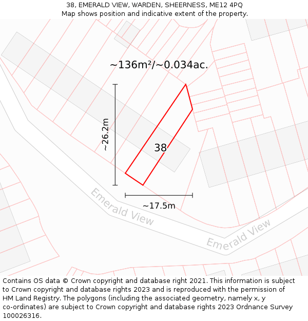 38, EMERALD VIEW, WARDEN, SHEERNESS, ME12 4PQ: Plot and title map