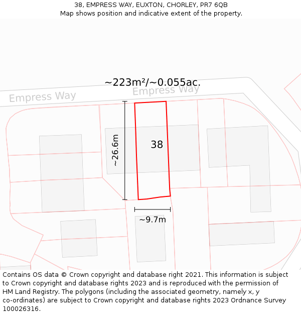 38, EMPRESS WAY, EUXTON, CHORLEY, PR7 6QB: Plot and title map